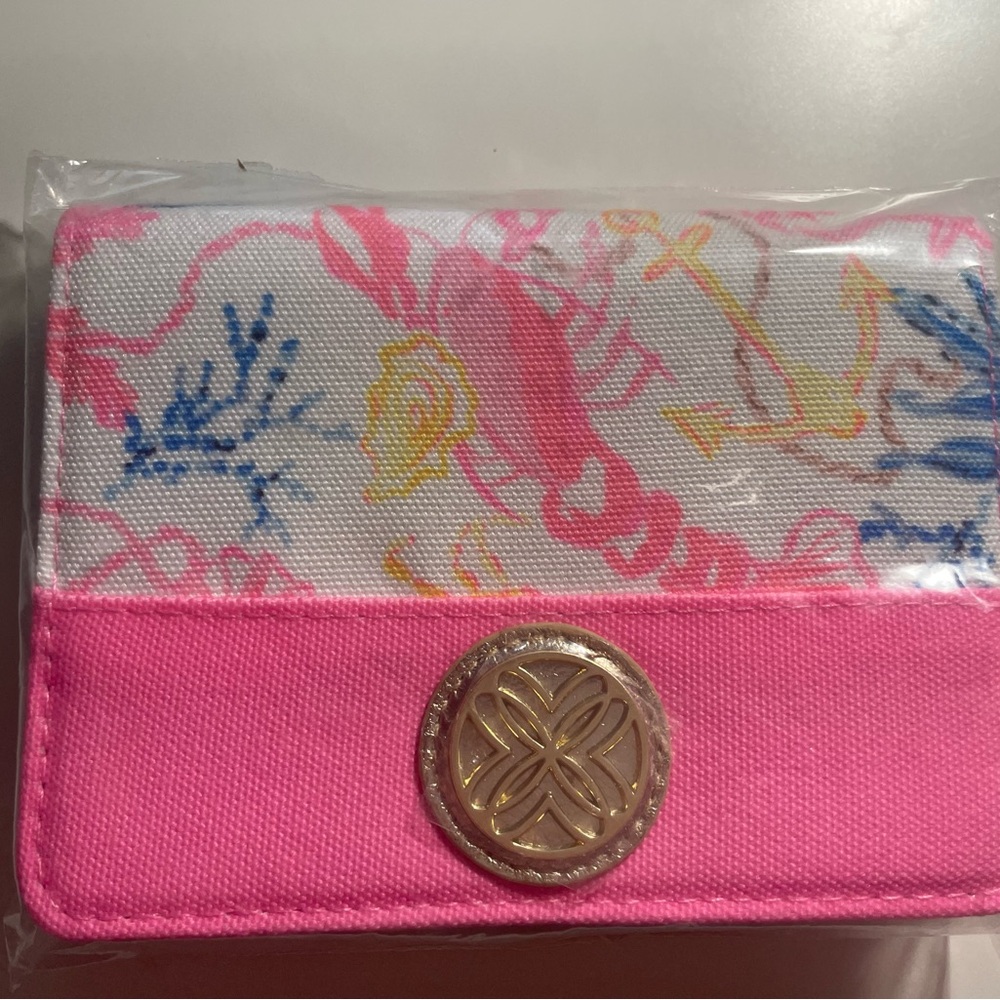 Lilly Pulitzer Pink Blue Yellow Seashell Print Card Case - GWP - Picture 2 of 3